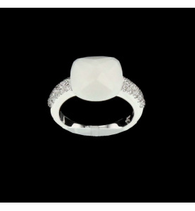 Gold Ring Grau cachalong und Diamanten