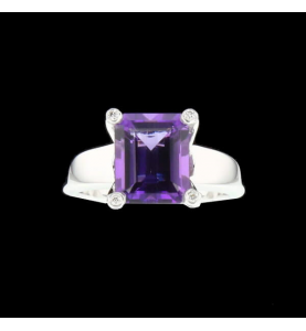 Ring Amethyst Grey Gold and Diamonds