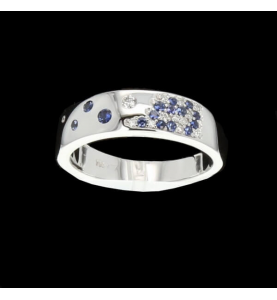 Ring Grey Gold Sapphires and Diamonds