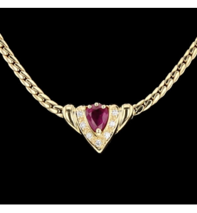 Necklace Yellow Gold Ruby Drop Diamonds