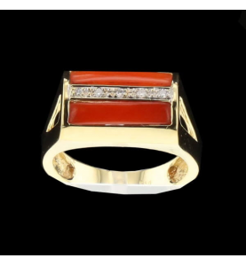 Gold Ring Rosa Korallen und Diamanten