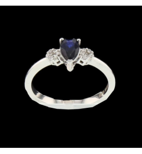 Ring Grey Gold Sapphire Pear and Diamonds