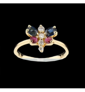 Butterfly Ring Yellow Gold Sapphires Ruby Diamonds