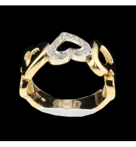 Ring 5 Hearts Yellow Gold and Grey Diamonds