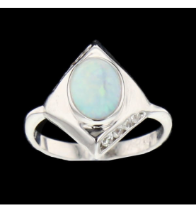 Opal and diamond grey gold ring
