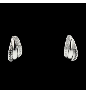 Boucles d'oreilles Or gris diamants noirs et blancs