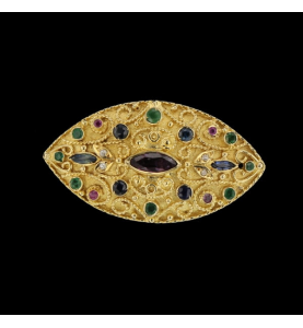 Oriental inspiration brooch with precious stones