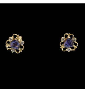 Earrings Yellow Gold Sapphire and Diamonds