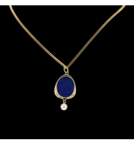 Halskette Gelbgold Perle Lapis Lazuli