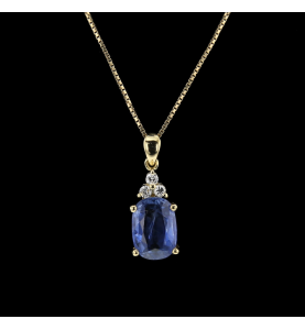 Necklace yellow gold sapphire blue and diamonds