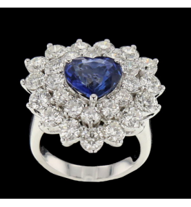 Ring Gold gray heart sapphire and diamonds