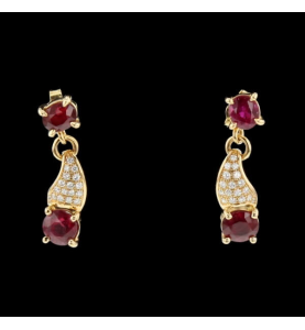 Earrings Gold Ruby Diamonds