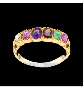 Diamond yellow gold ring and colored stones