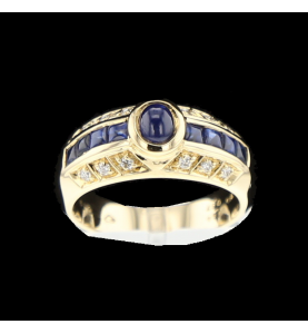YELLOW GOLD RING DIAMONDS AND SAPPHIRES