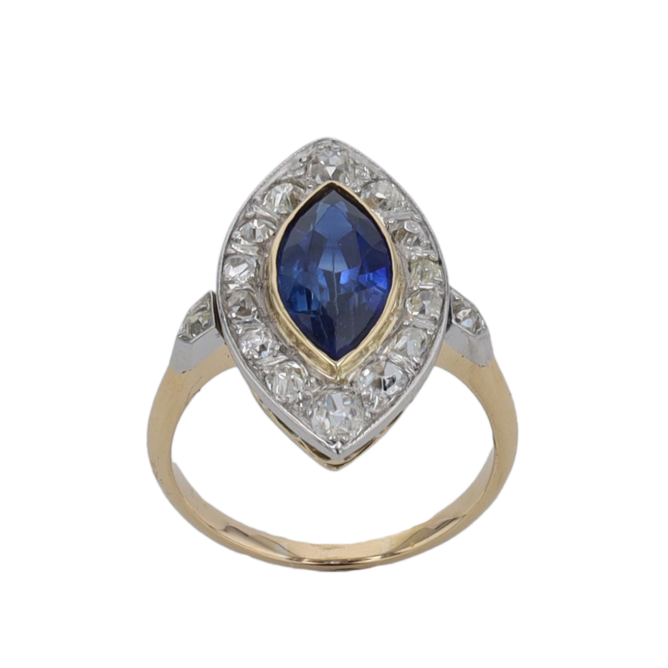 Bague Marquise En Saphir Plaqué Or 18 Carats - Taille 60, Neuve Sans Emballage