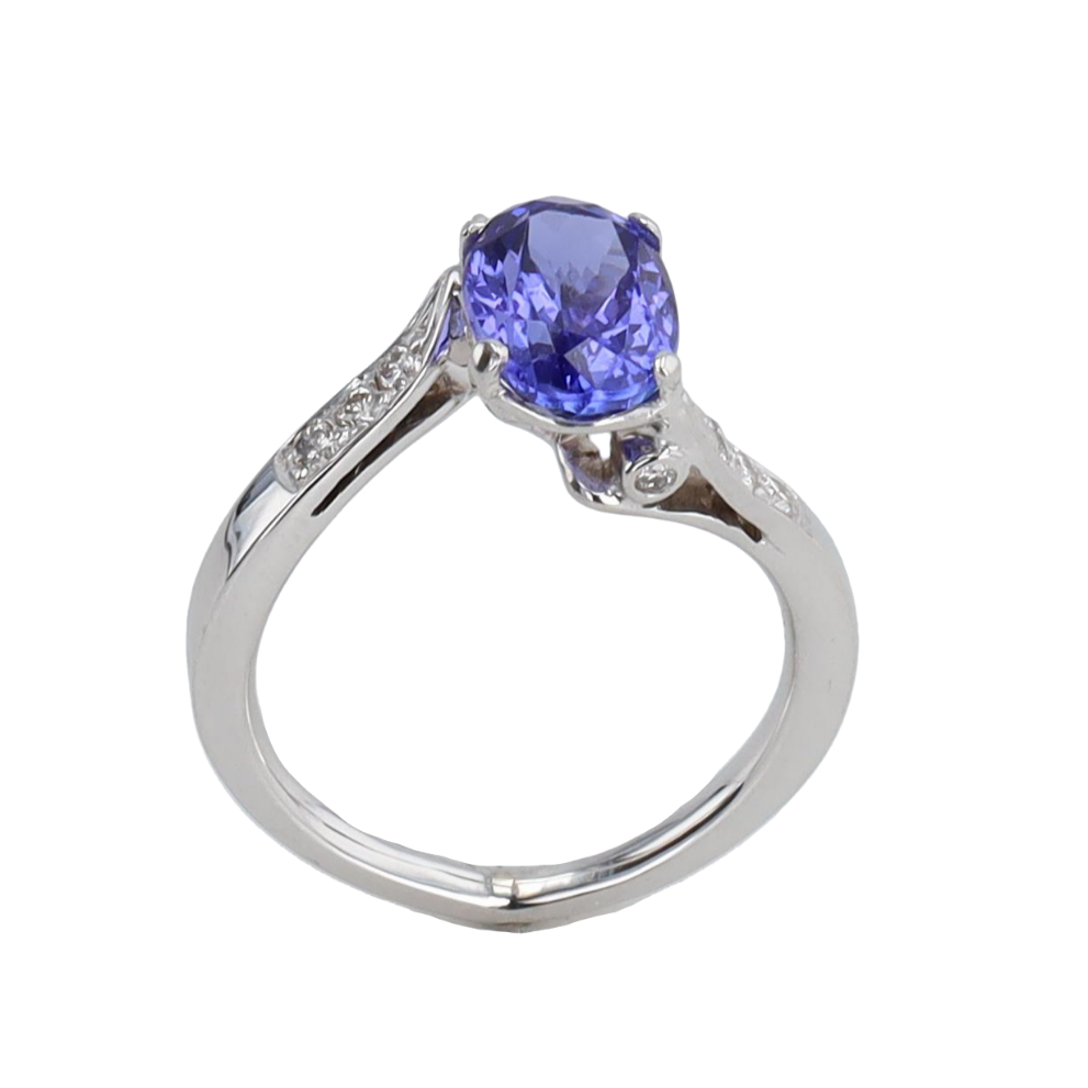 BAGUE_SOLITAIRE_ASYMETRIQUE_TANZANITE_ET_DIAMANTS image