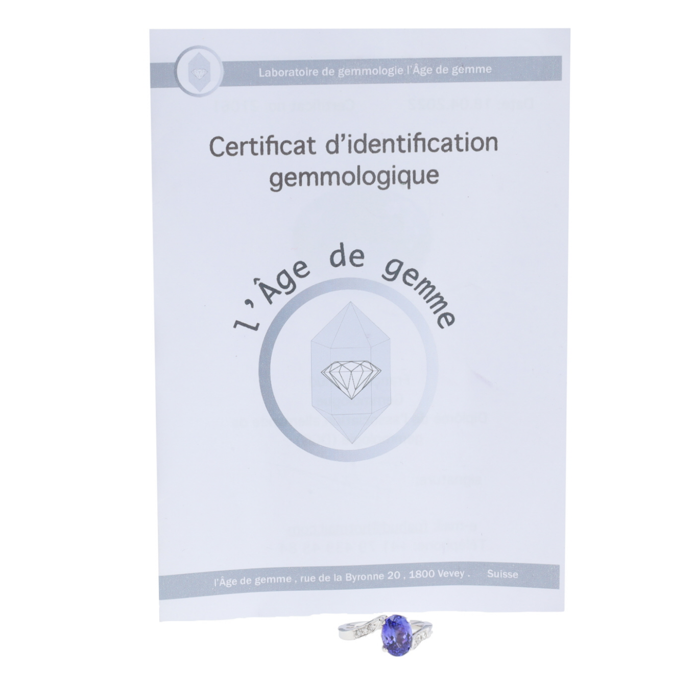 BAGUE_SOLITAIRE_ASYMETRIQUE_TANZANITE_ET_DIAMANTS image