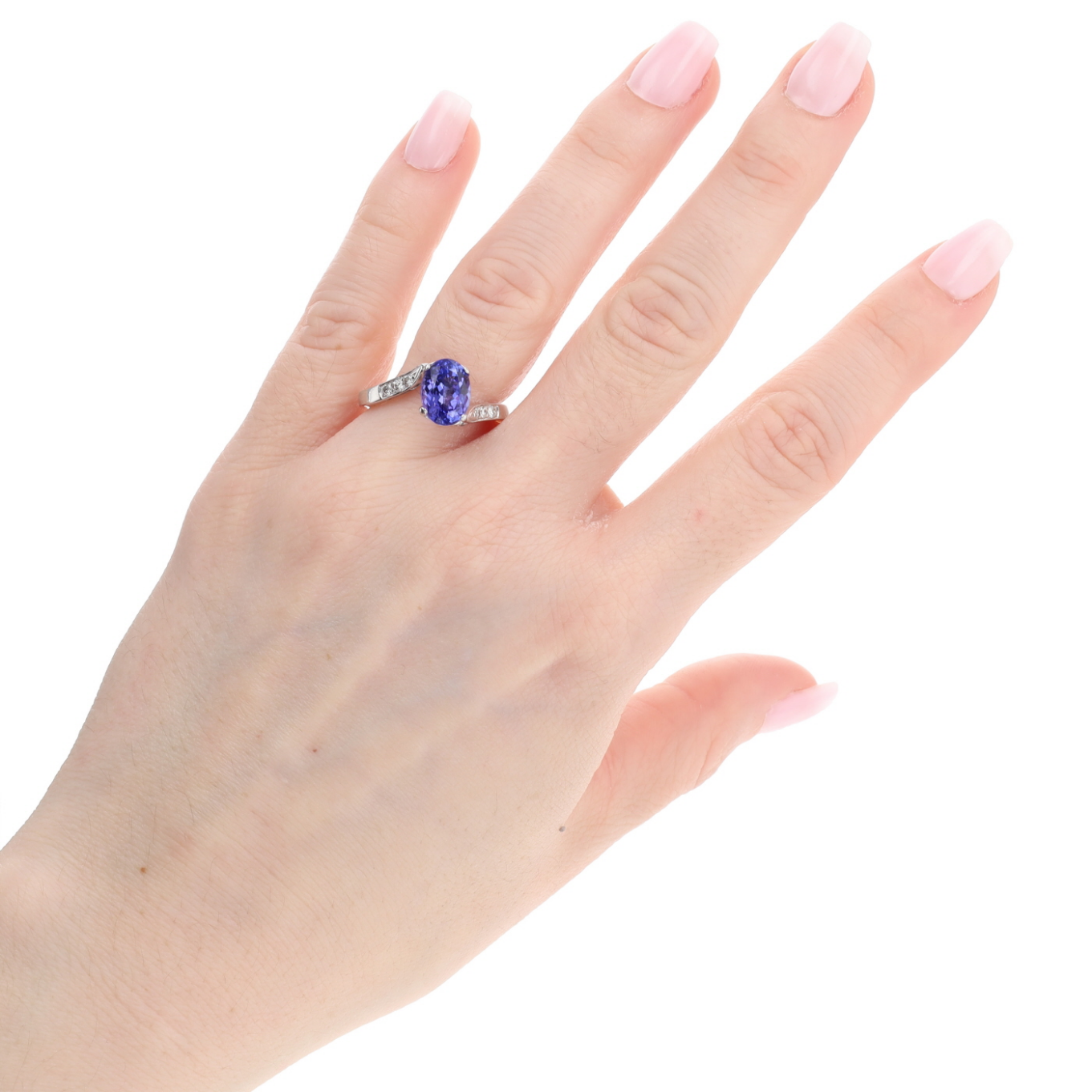 BAGUE_SOLITAIRE_ASYMETRIQUE_TANZANITE_ET_DIAMANTS image