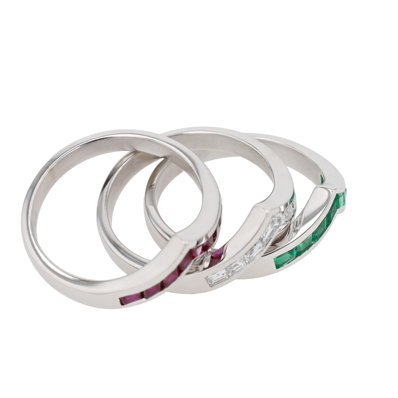 SET_3_BAGUES_CHEVRON_DIAMANTS_RUBIS_EMERAUDES image