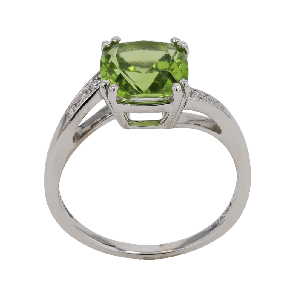 BAGUE_SOLITAIRE_PERIDOT_COUSSIN_&_DIAMANTS image