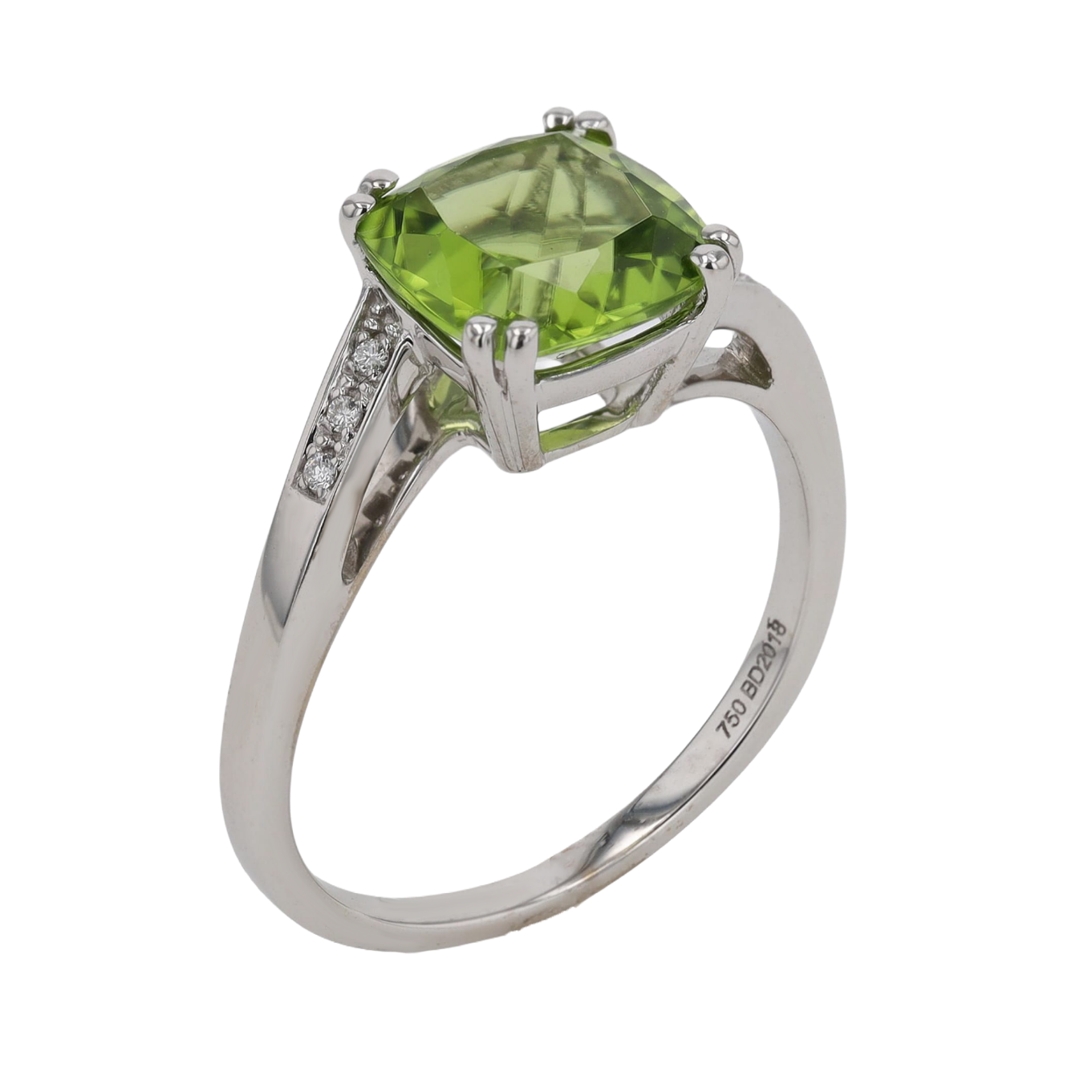 BAGUE_SOLITAIRE_PERIDOT_COUSSIN_&_DIAMANTS image