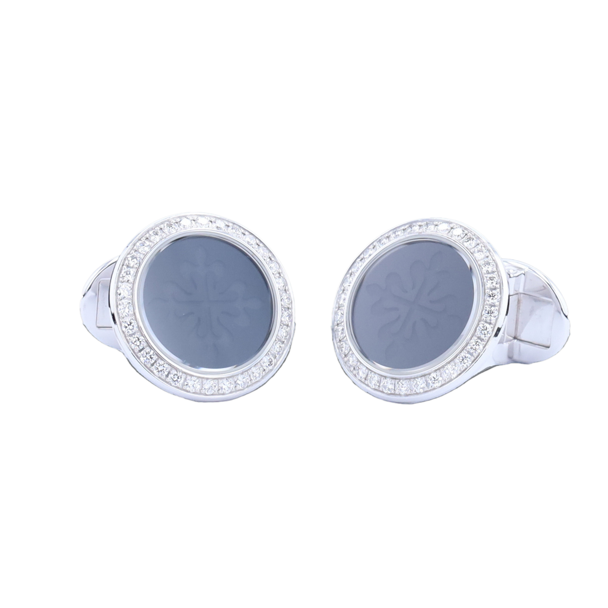 PATEK PHILIPPE CALATRAVA GREY GOLD AND DIAMOND CUFFLINKS