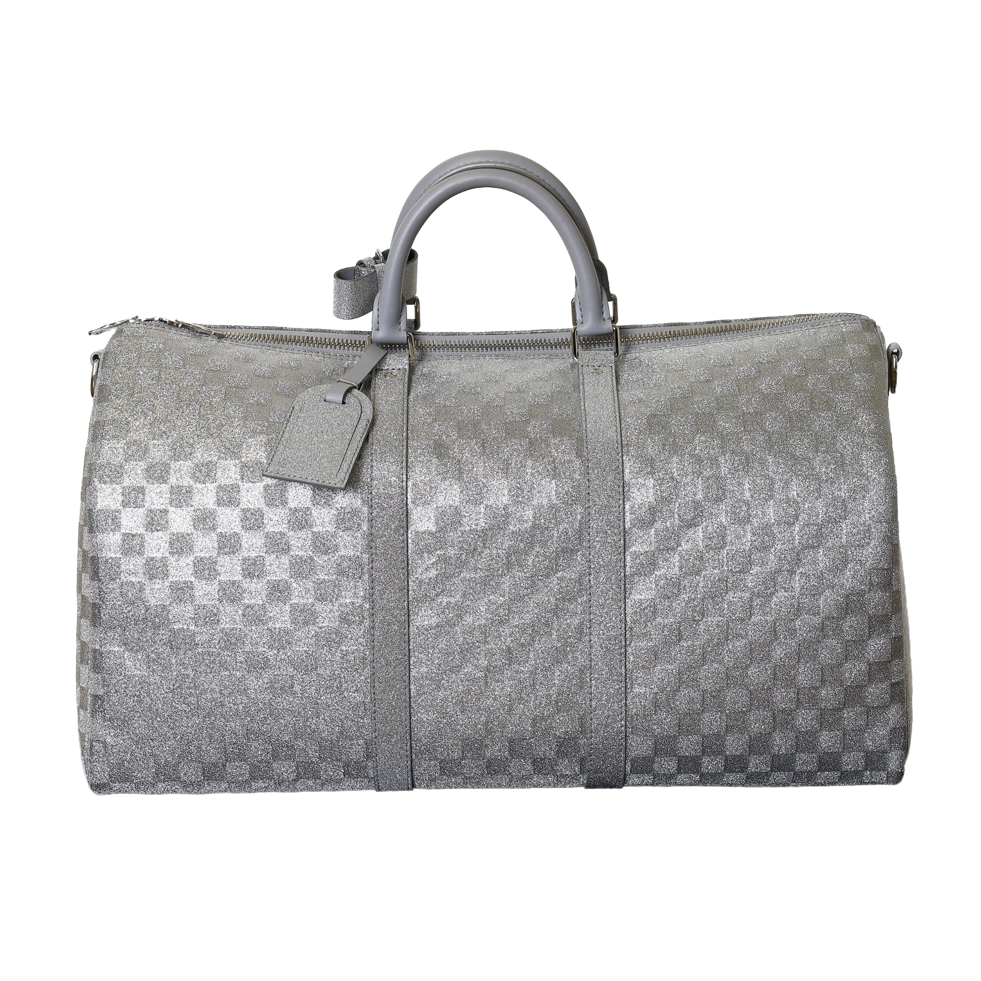 LOUIS VUITTON KEEPALL 50 SHOULDER BAG IN DAMIER GLITTER SILVER