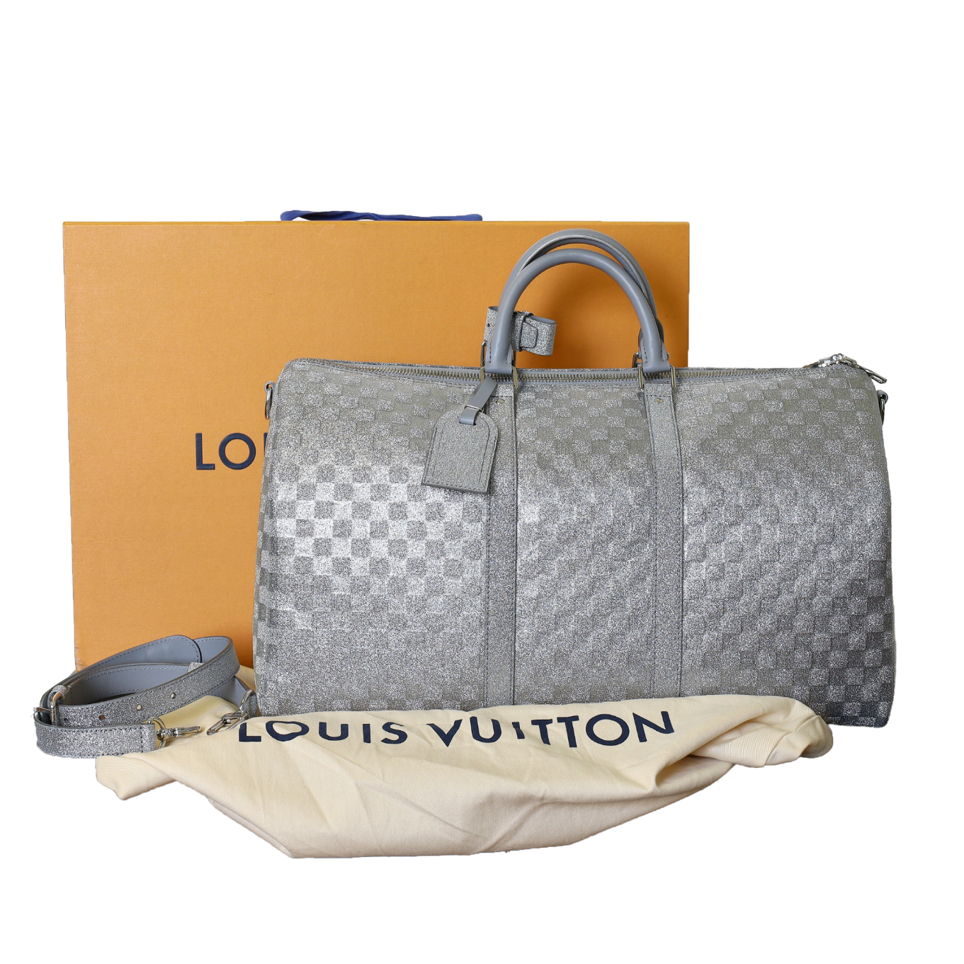 SAC_LOUIS_VUITTON_KEEPALL_BANDOULIERE_50_DAMIER_GLITTER_SILVER image
