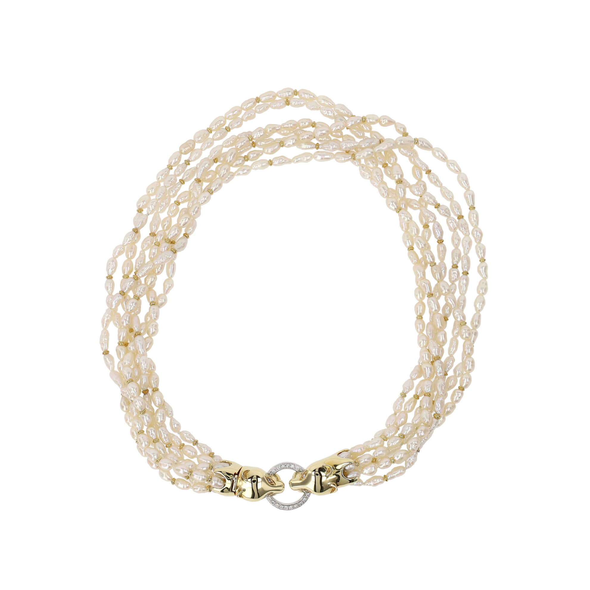 COLLIER STYLE PANTHÈRE PERLES ET DIAMANTS 0.20 CT